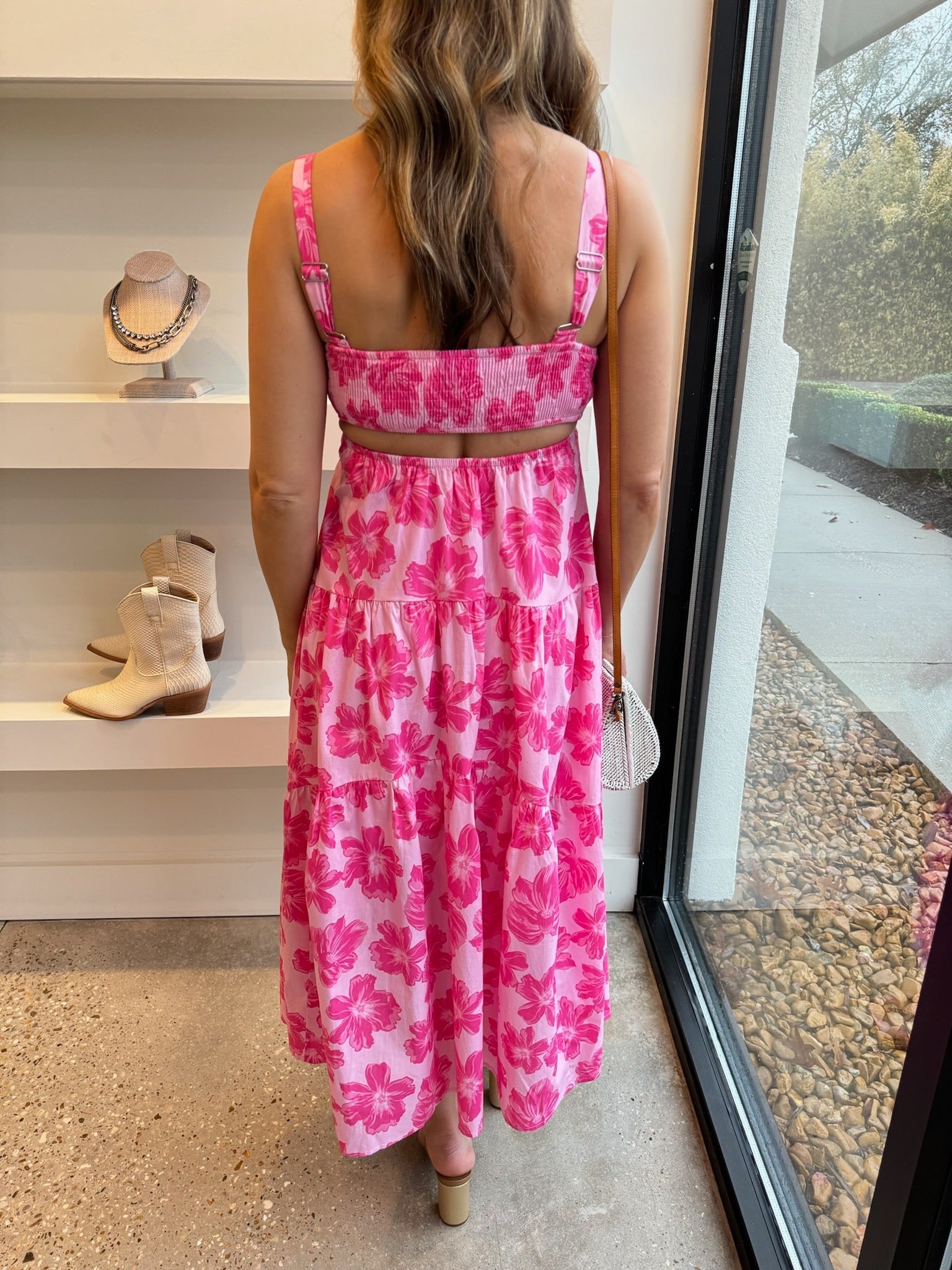 Pink Floral Sleeveless Tiered Midi Dress - Amor Lafayette