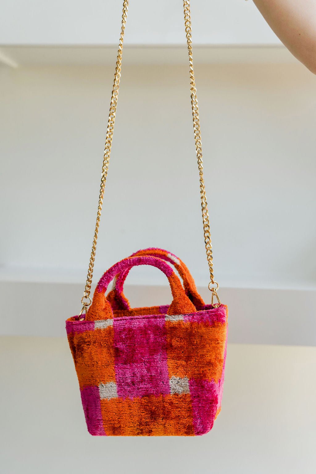 Pink/Orange Square Pattern Mini Cypress Tote - Amor Lafayette