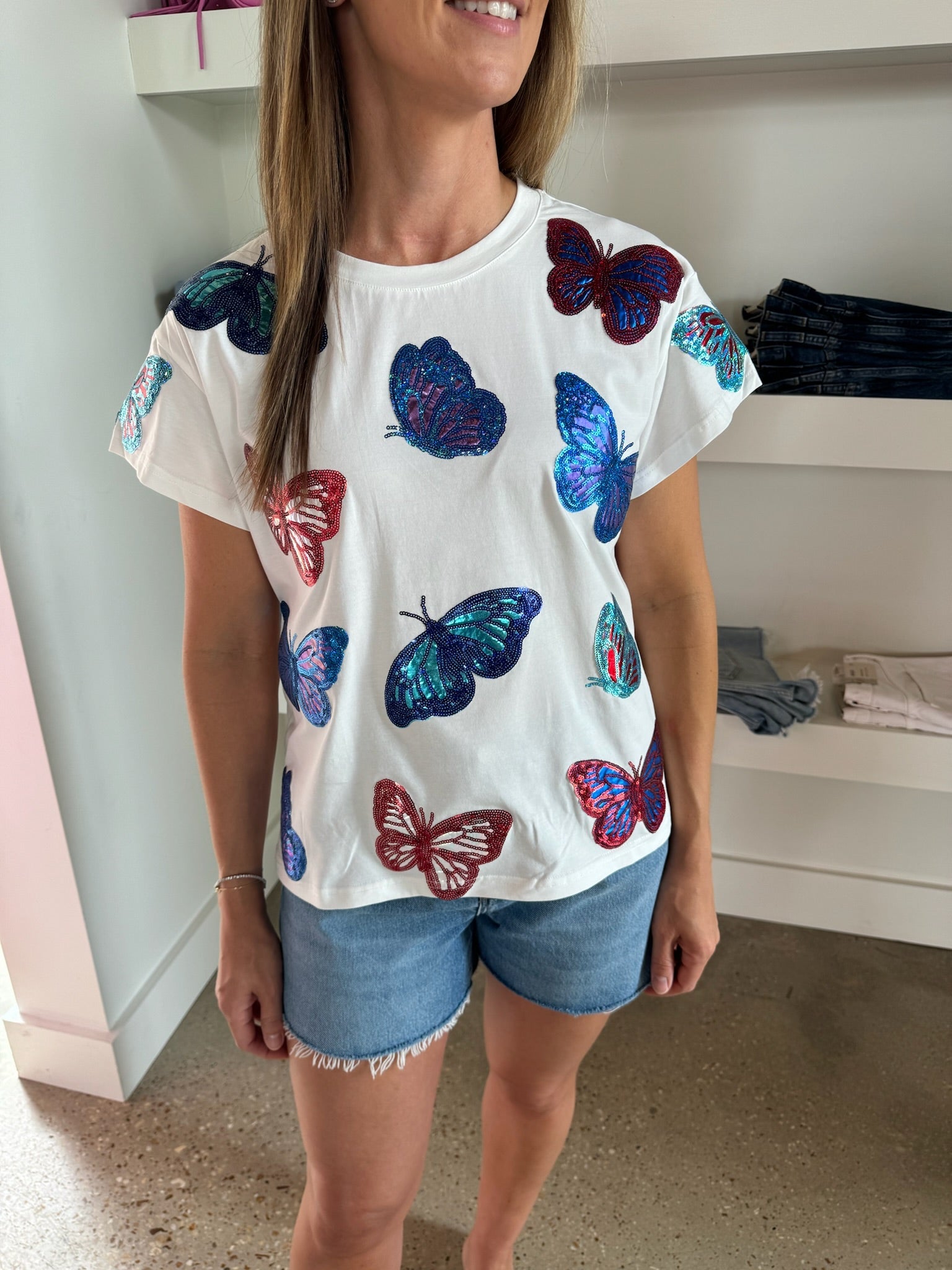 White Red, White & Blue Butterfly Tee - Amor Lafayette