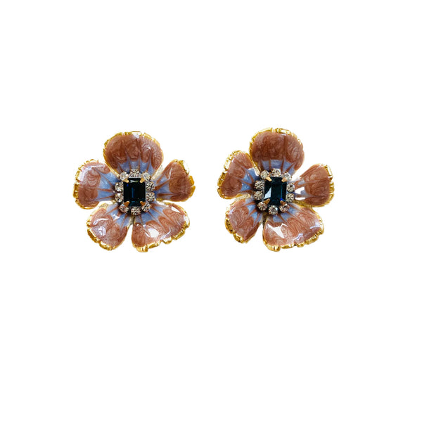 Brown Sapphire Flower Earrings