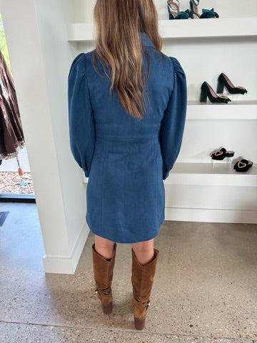 Steel Blue Faux Suede Dress