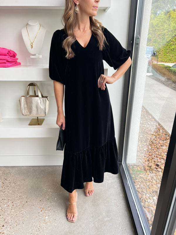 Black Margot Maxi Velvet Dress