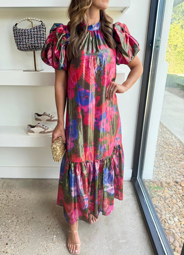 Blurred Floral Bright Loretta Dress