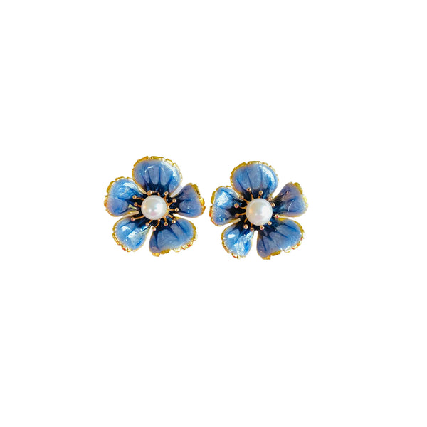 Blue Pearl Flower Earrings