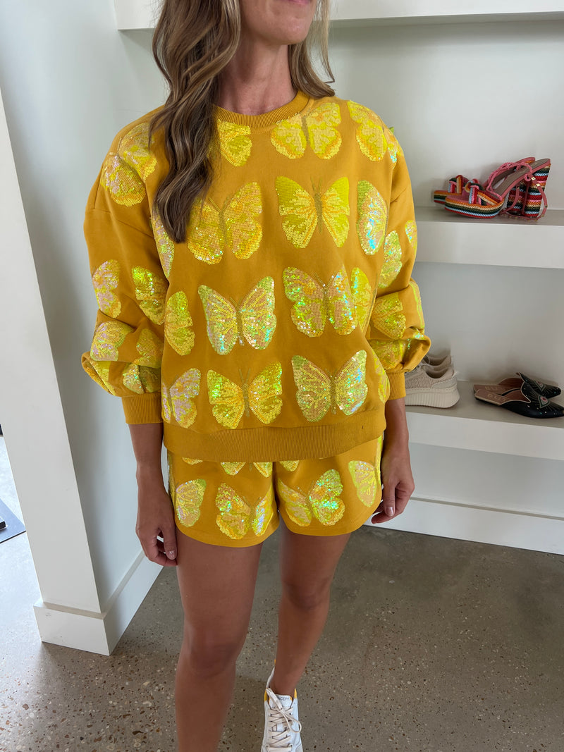Yellow Scattered Butterfly Sweatshirt Set