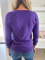 Purple Distressed V-Neck Sweater