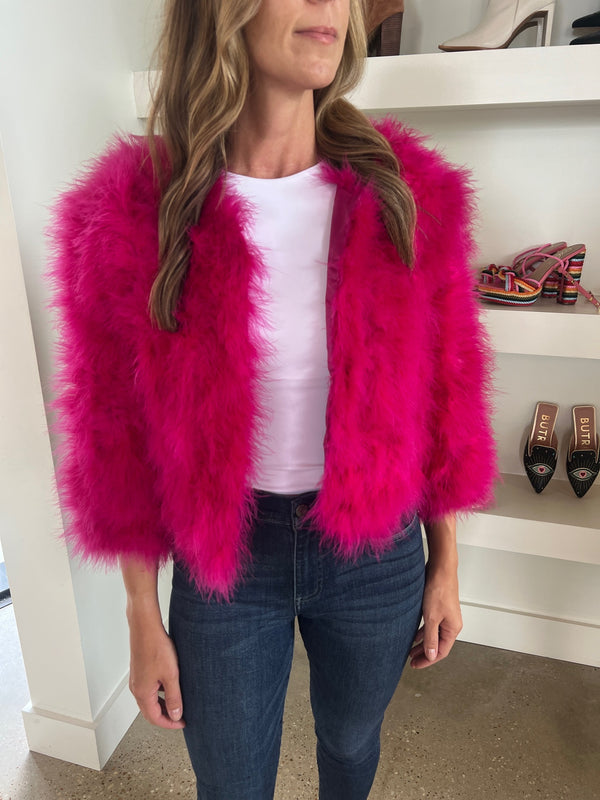 Patty Kim Hot Pink Bianca Feather Coat - Women's Fashion Winter Outerwear