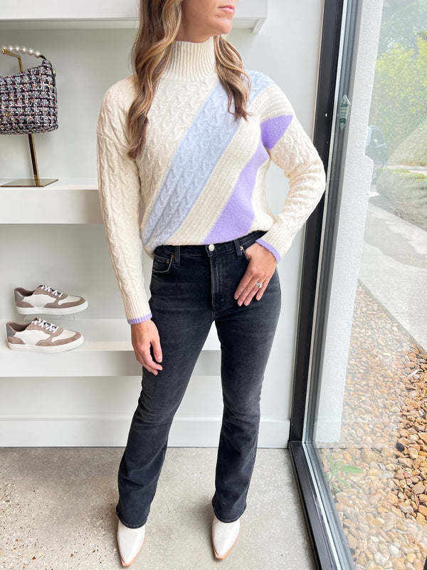 Cream Ria Color Block Cable Pullover