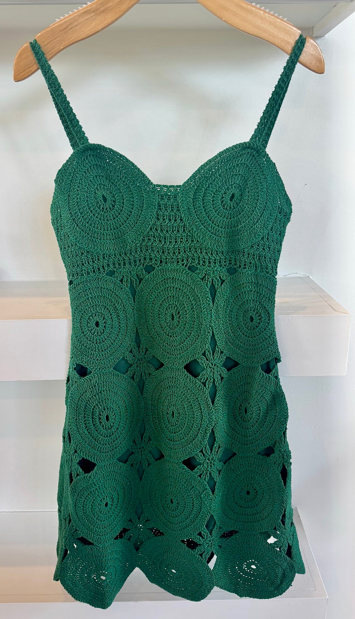 Forest Green Crochet Mini Dress