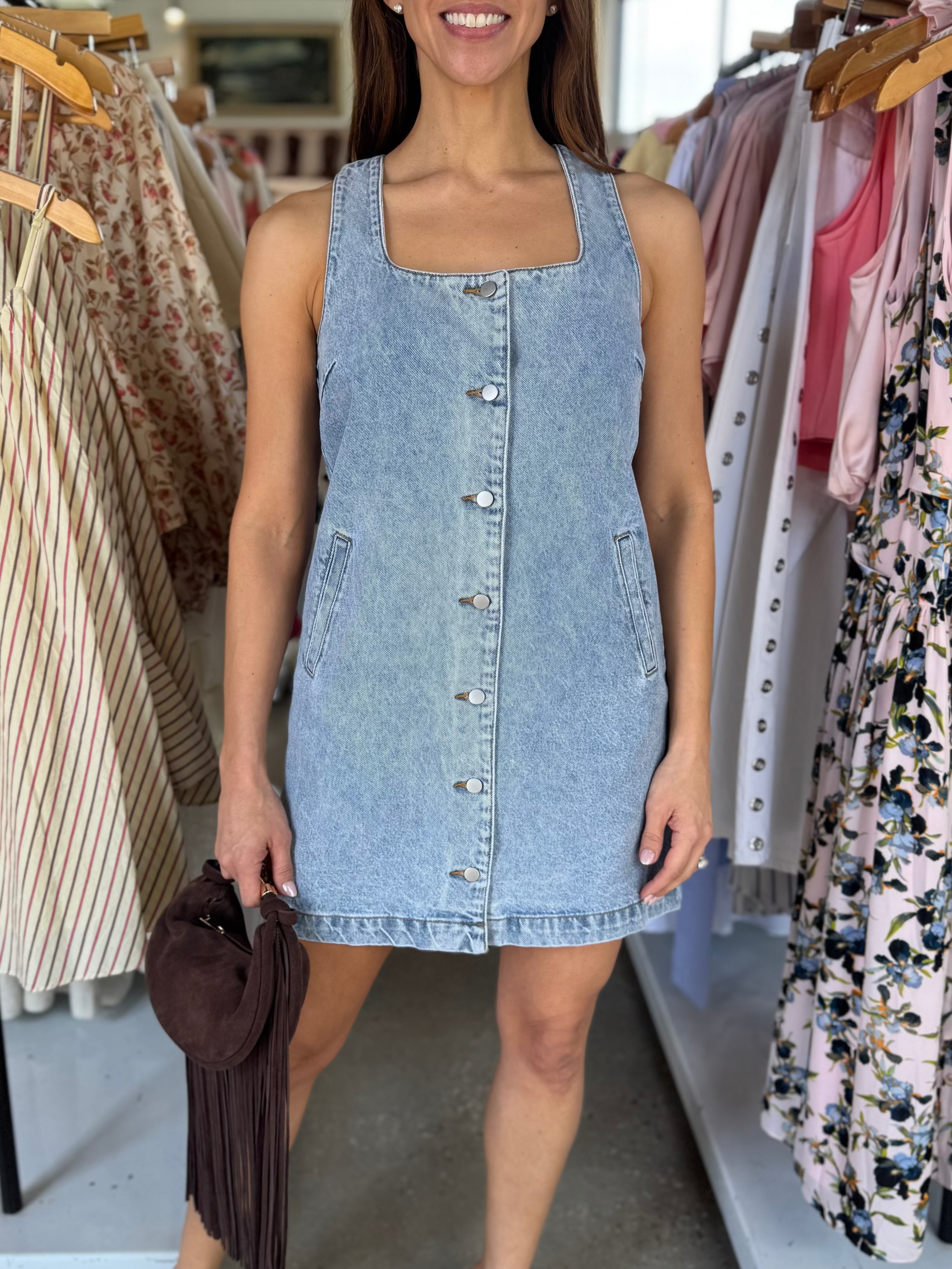 1990s denim dress COLLUSION 90s Denim sleeveless shirt dress in mid wash-Blue