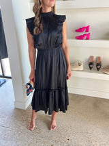 Steve Madden Black Wednesday Dress - A versatile and stylish midi-length black dress, perfect for elevating your fashion game in any setting.