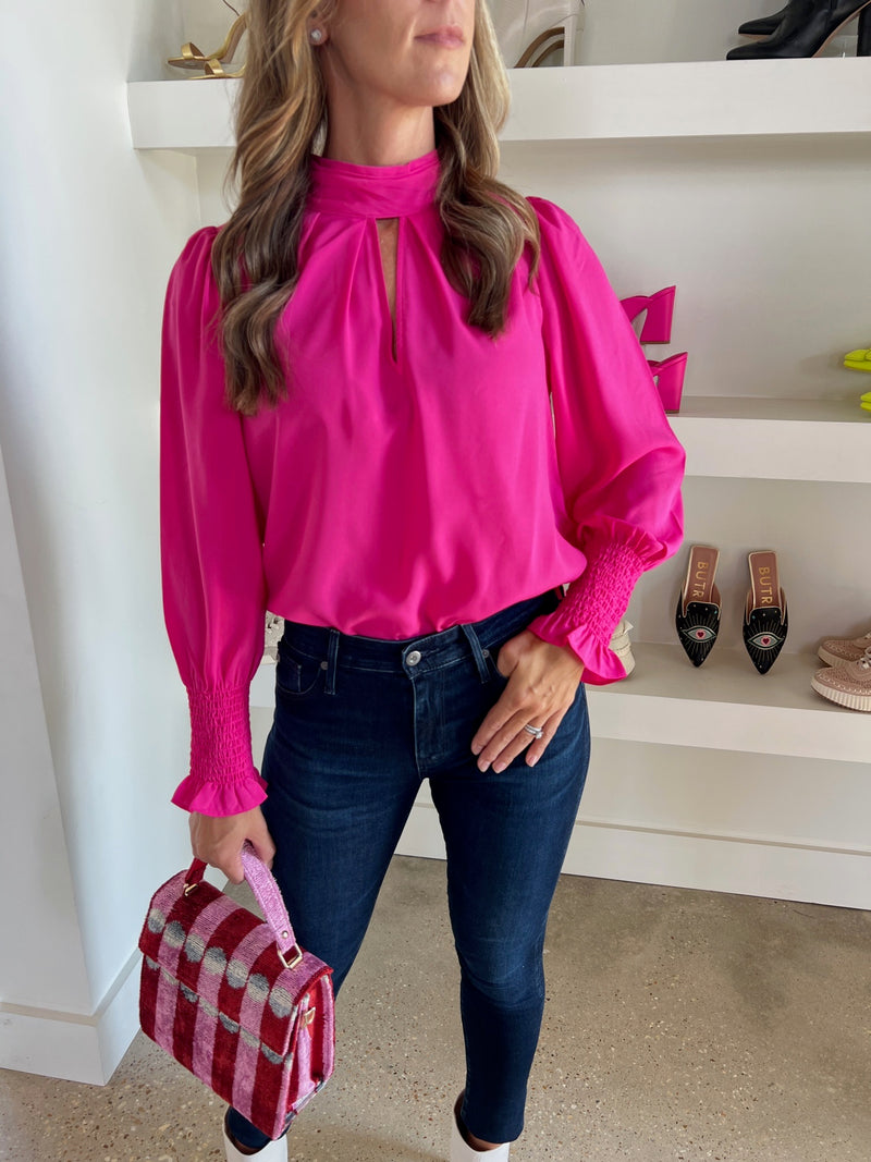 Fuschia Crepe Light Keyhole Top