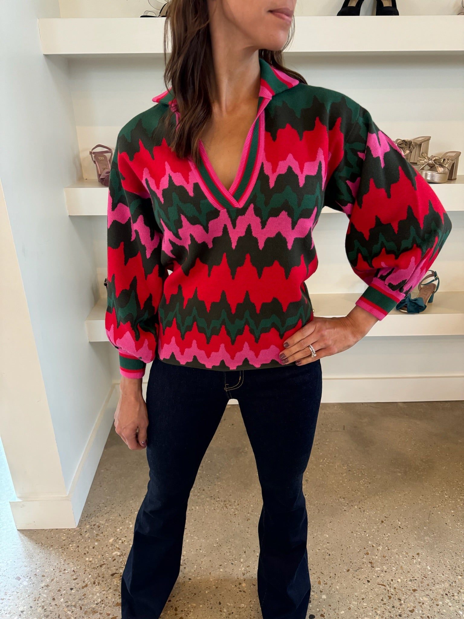 Ruby Ripple Intarsia Knit Lolli Sweater