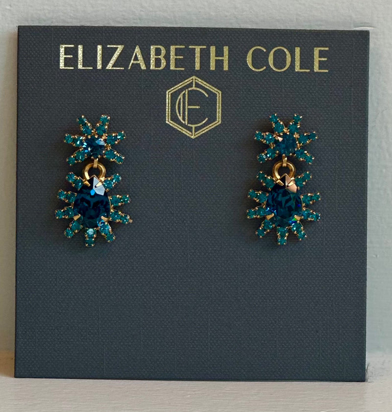Elizabeth Cole Anya Earrings with Blue Crystal Stones - Stunning Statement Jewelry