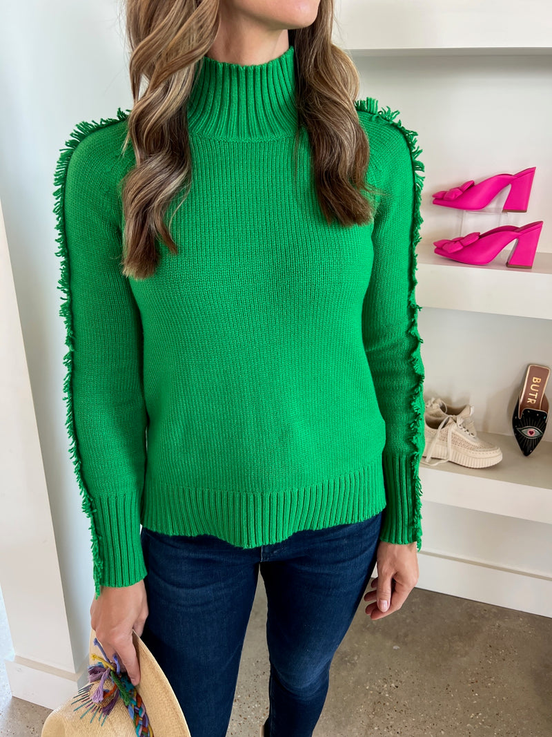Kelly Green Fringe Trim Sweater