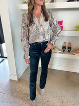 A Gold E Velvet Nico Hi Rise Boot in Deep Teal - Luxurious and stylish pants in a captivating deep teal color, perfect for adding opulence and versatility to your outfit.