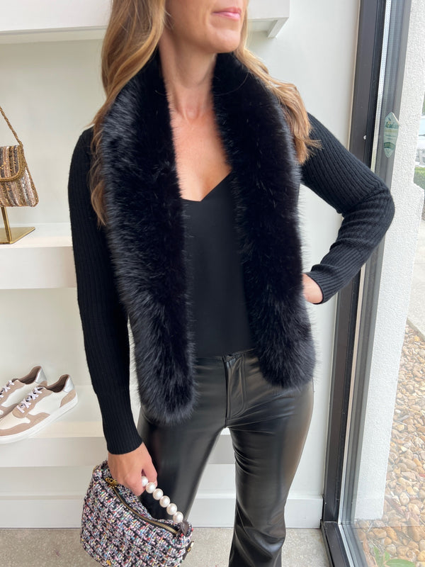 Black Faux Fur Trim Val Cardigan