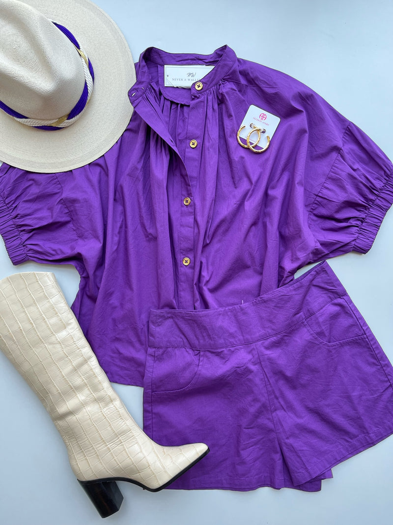 Purple Elastic Sleeve Top