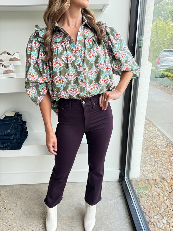 Paris Floral Button Up Top