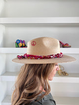 Palm Hat - Natural w/ Red Peace Sign*