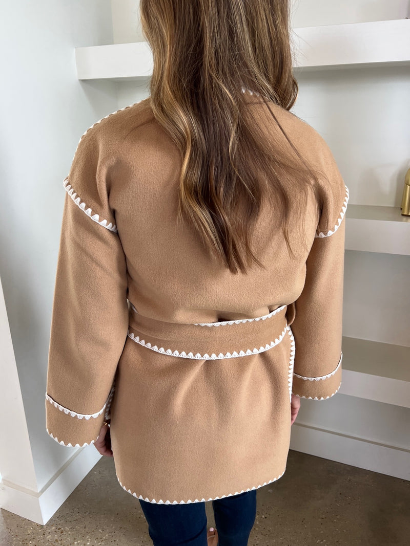 Camel Theresa Embroidered Belted Jacket