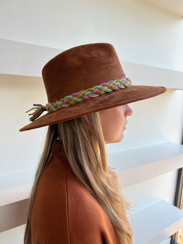 Multi Braid Brown Suede Rancher Hat