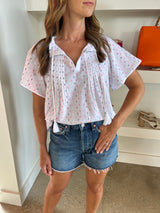White Swiss Dot Peasant Top