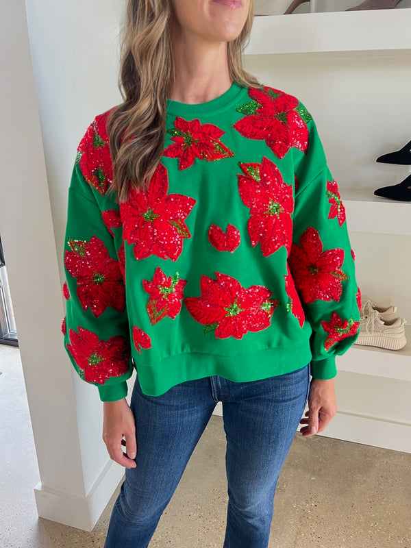 Green & Red Poinsettia Sweatshirt