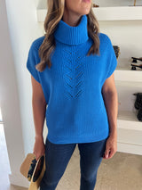 Blue Ribbed Poncho Sweater