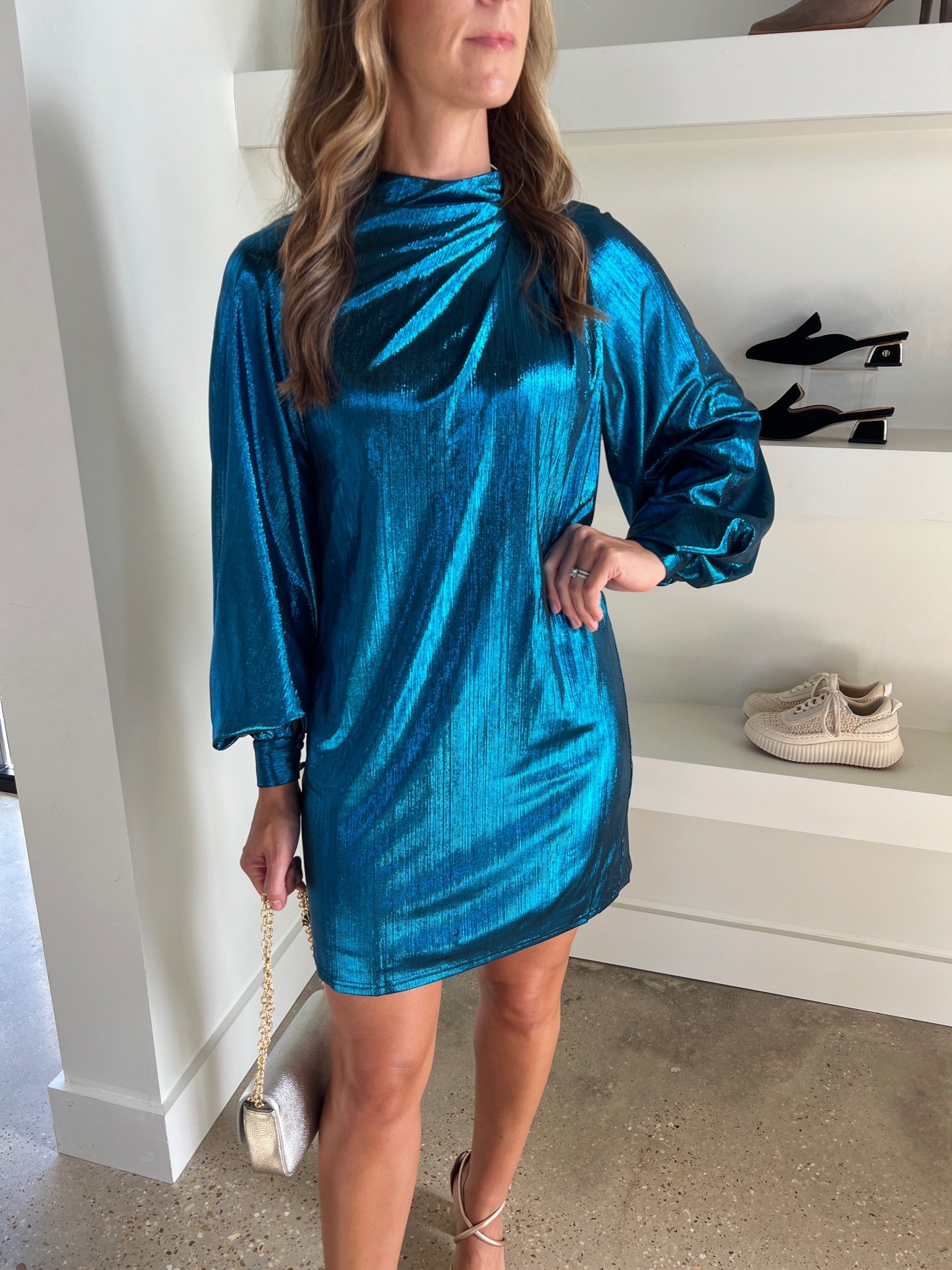 Turquoise L/S Pleat Dress