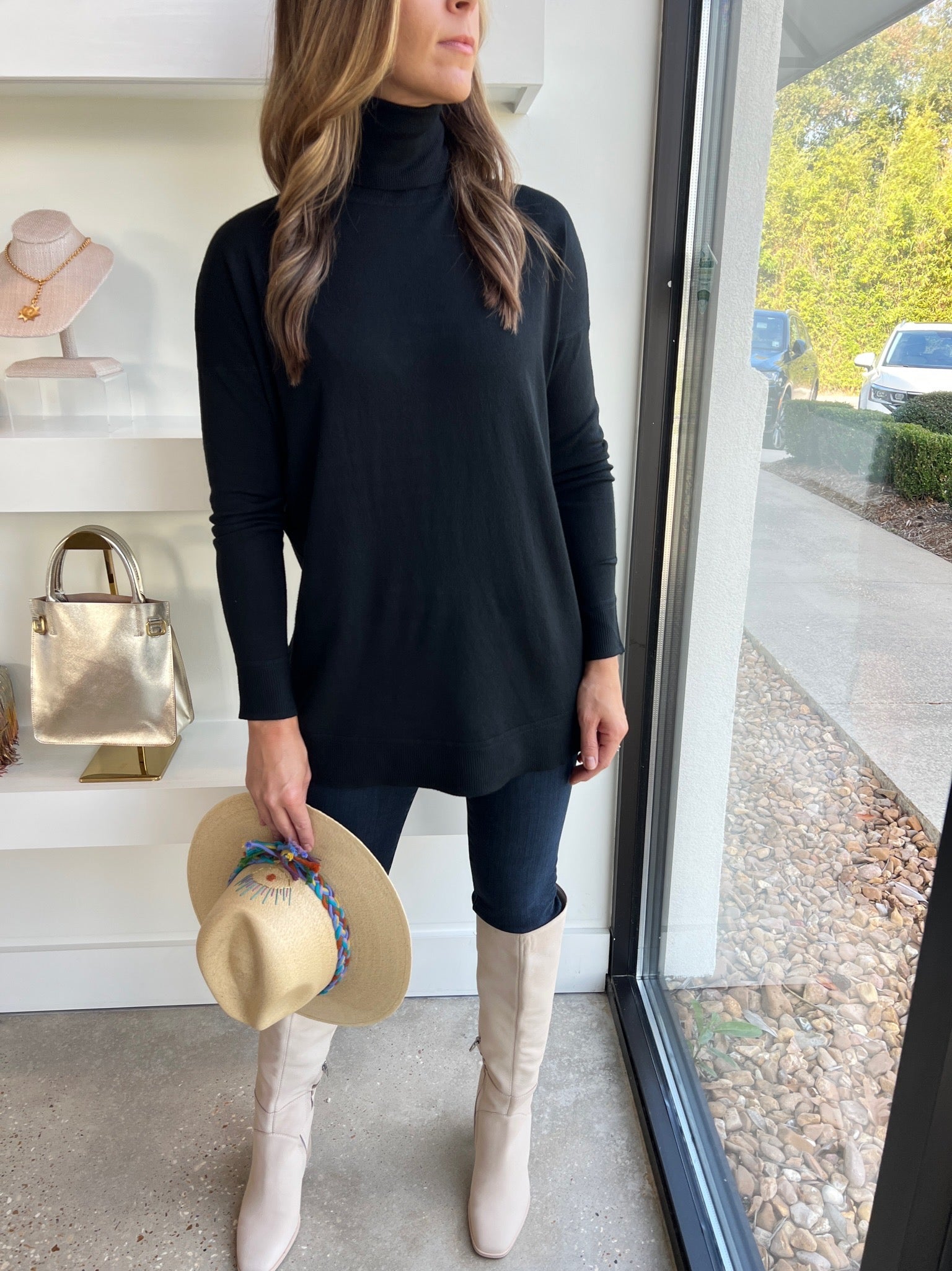 Black Solid Turtleneck Sweater