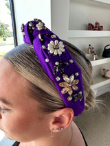 Purple/ Pearl Flowers Knotted Headband