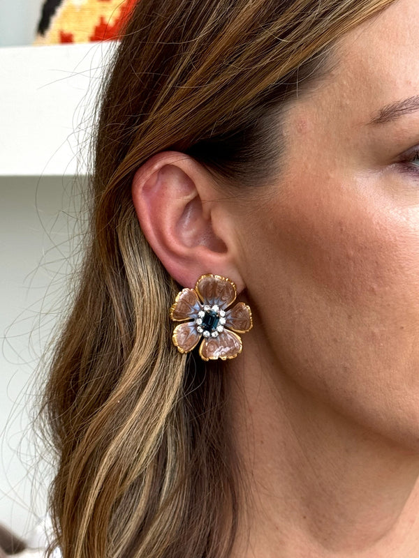 Brown Sapphire Flower Earrings