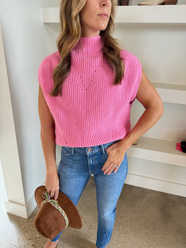 Pink Sleeveless Ribbed Sweater