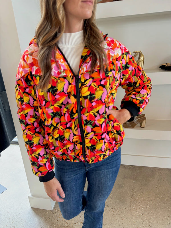 Pink Floral Puffer Jacket