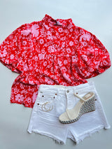 Red Floral Patterned Top