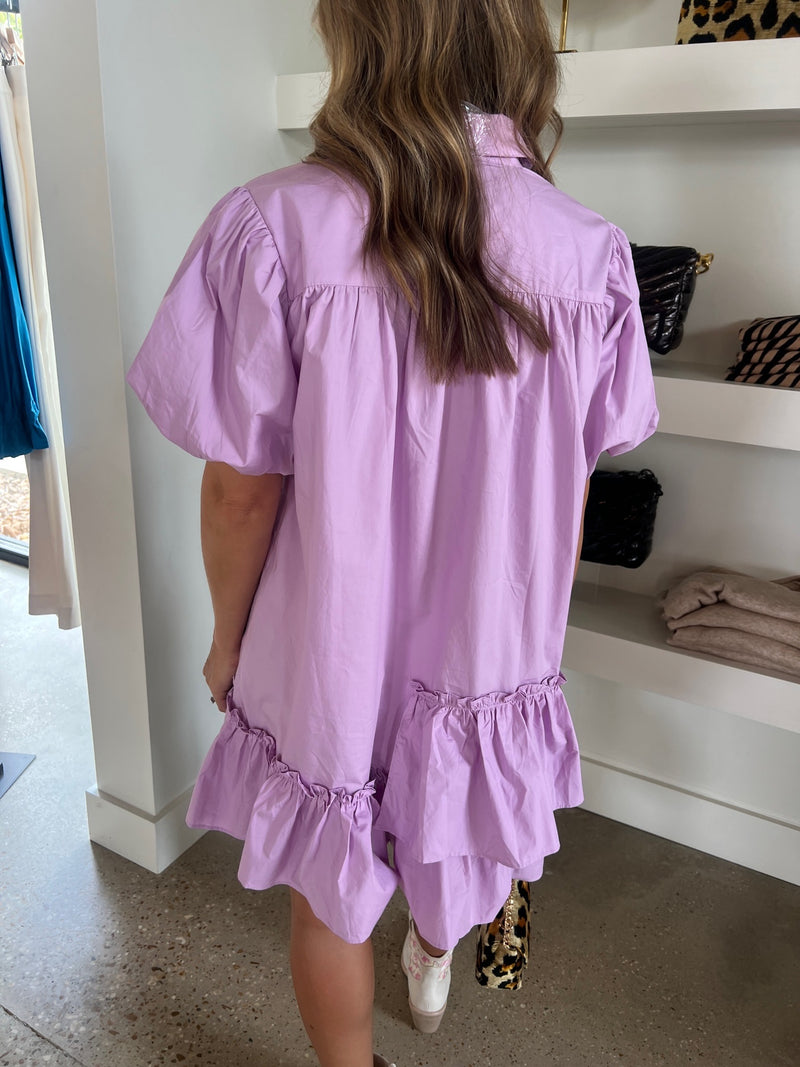 Lilac Solid Poplin Ruffle Bottom Dress