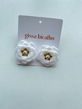 White Open Rose Earrings