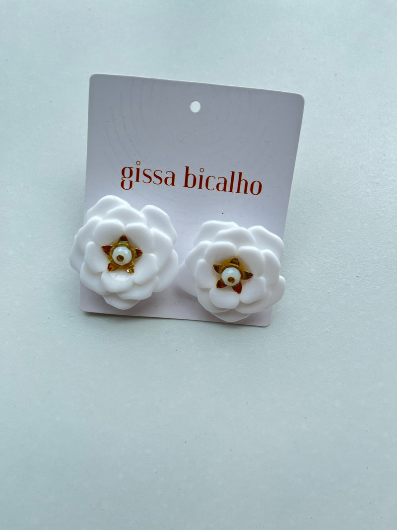 White Open Rose Earrings
