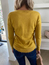 Marigold Distressed V-Neck Sweater