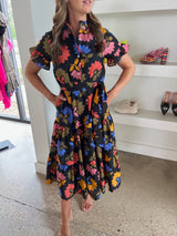 Black Floral Avery Button Up Midi Dress