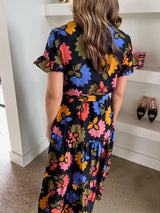 Black Floral Avery Button Up Midi Dress