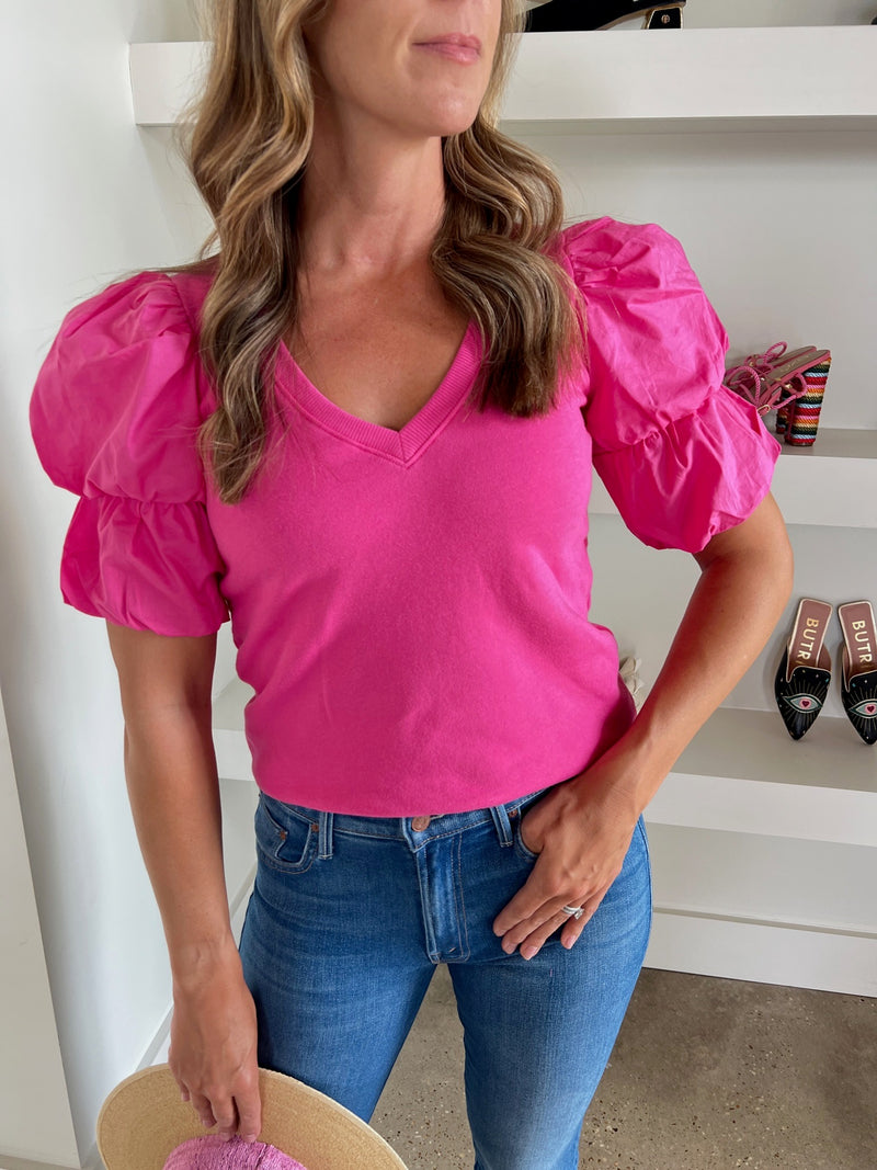 Girl Crush Teddi Contrast Bubble Sleeve Top