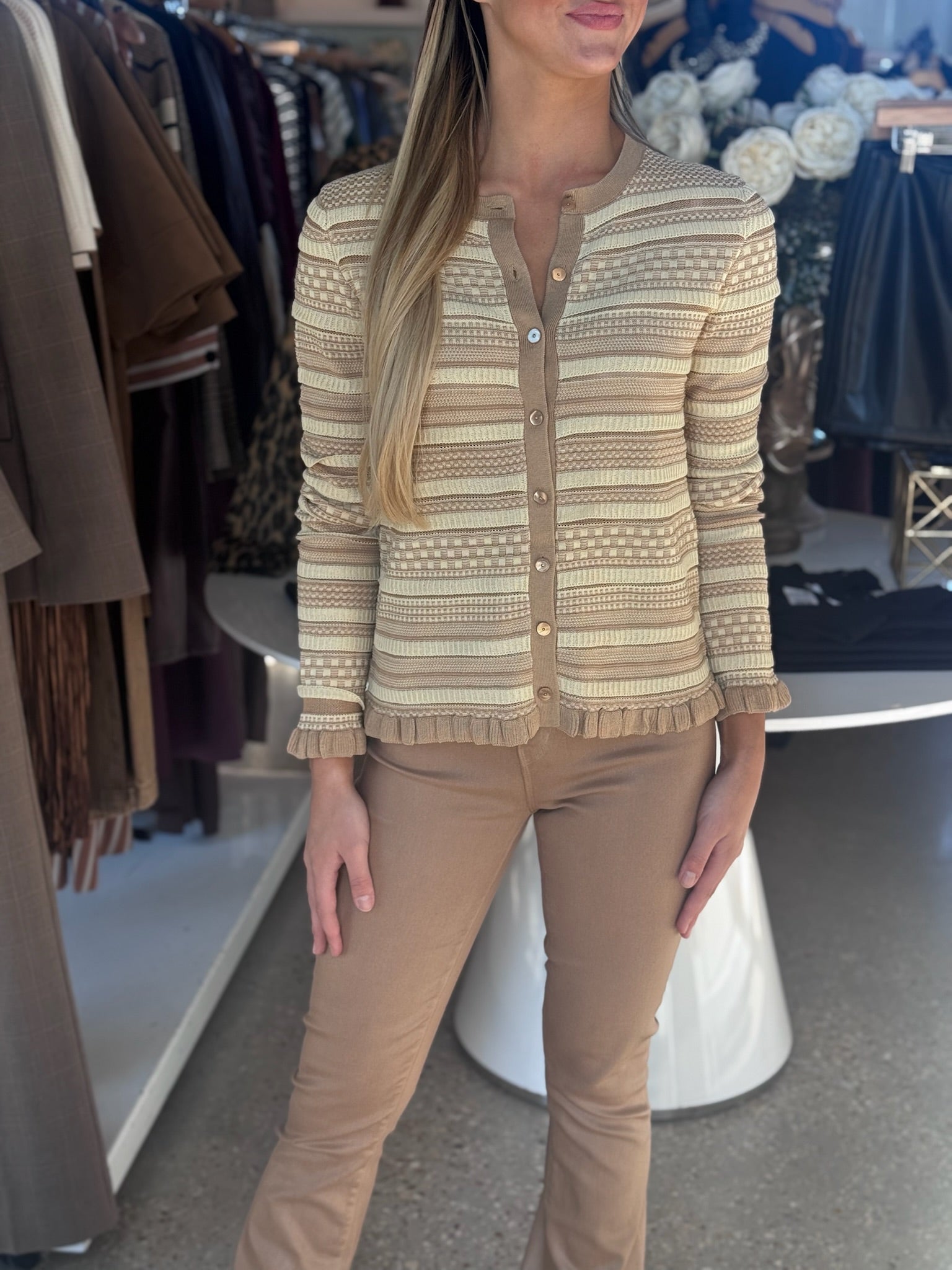 Camel /Ivory CALLIE CARDIGAN - Amor Lafayette