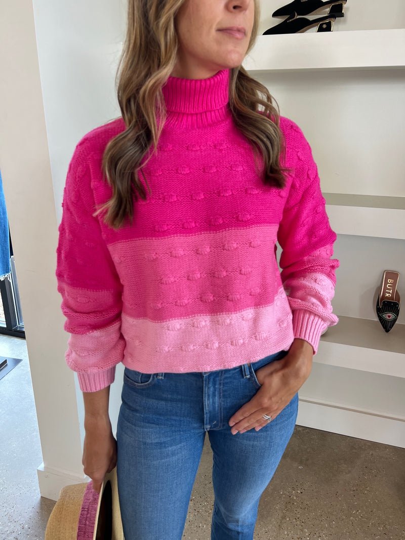 Pink Colorblocked Women's Turtleneck Sweater - Stylish winter fashion for women