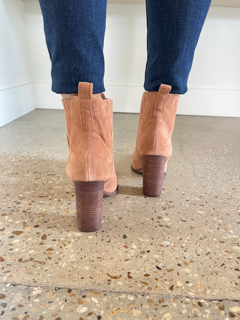 Caramel Astro Suede Square Tip Cowboy Ankle Boot