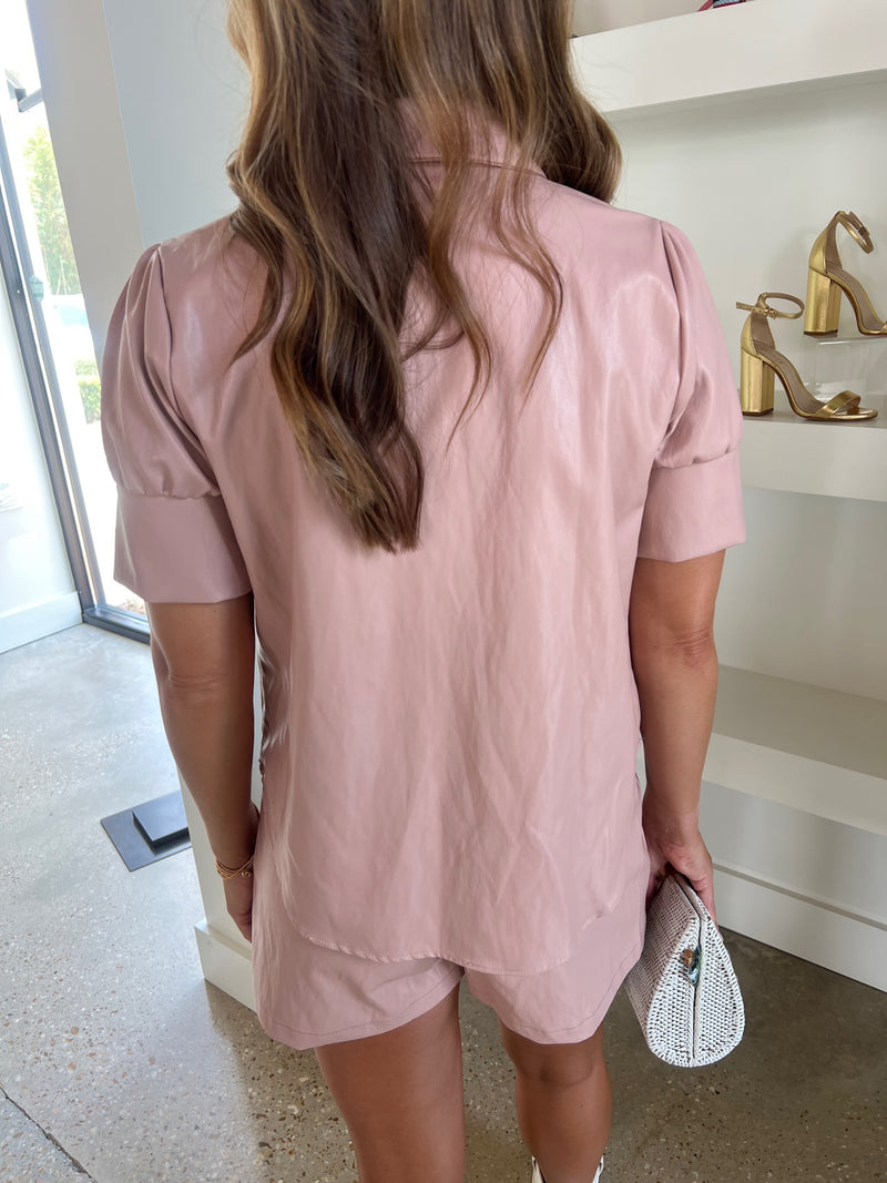 Pink Faux Leather Everything Short Sleeve Top