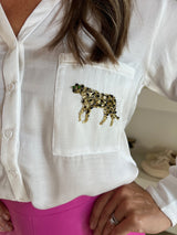 White Sequin Tiger Blouse