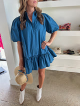 Sincerely Ours Deep Teal Poplin Morgan Mini Dress - Women's Fashion Dress