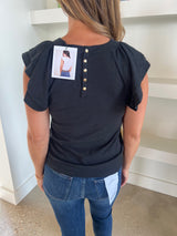 Jet Black Florry Ruffled Ragian Tank